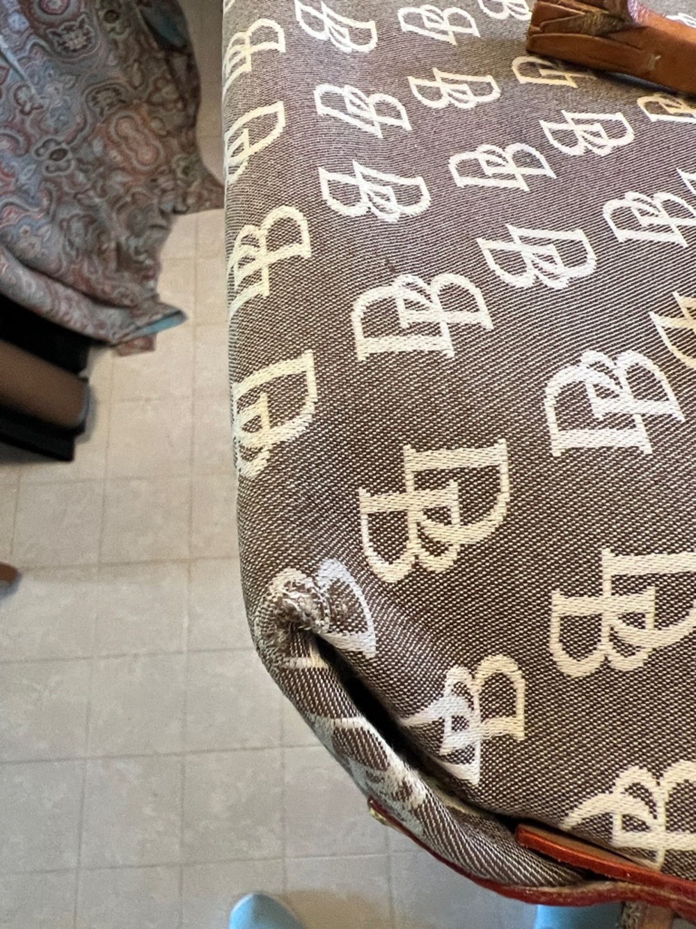 Dooney & Bourke Vintage Monogram Drawstring Bucket Tote with Leather Trim - Picture 10 of 15